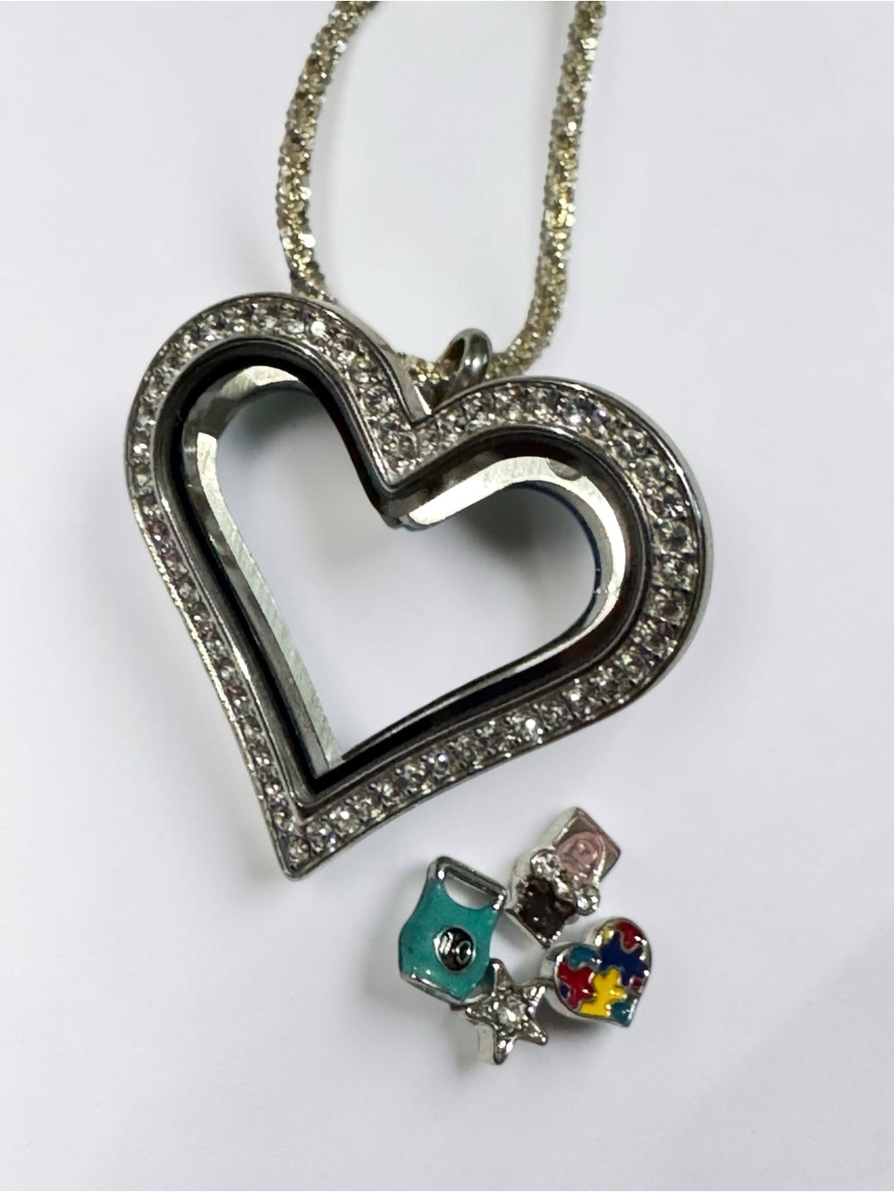 Authentic Origami Owl Floating Heart Locket, 16" 925 Sterling Silver Chain 16"